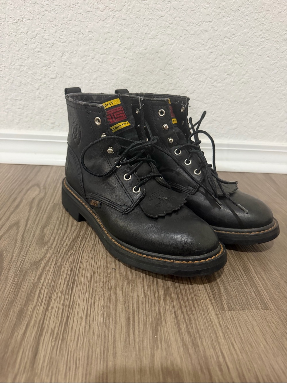 Ariat Black Leather Men's Lace-Up Work Boots with Kiltie
